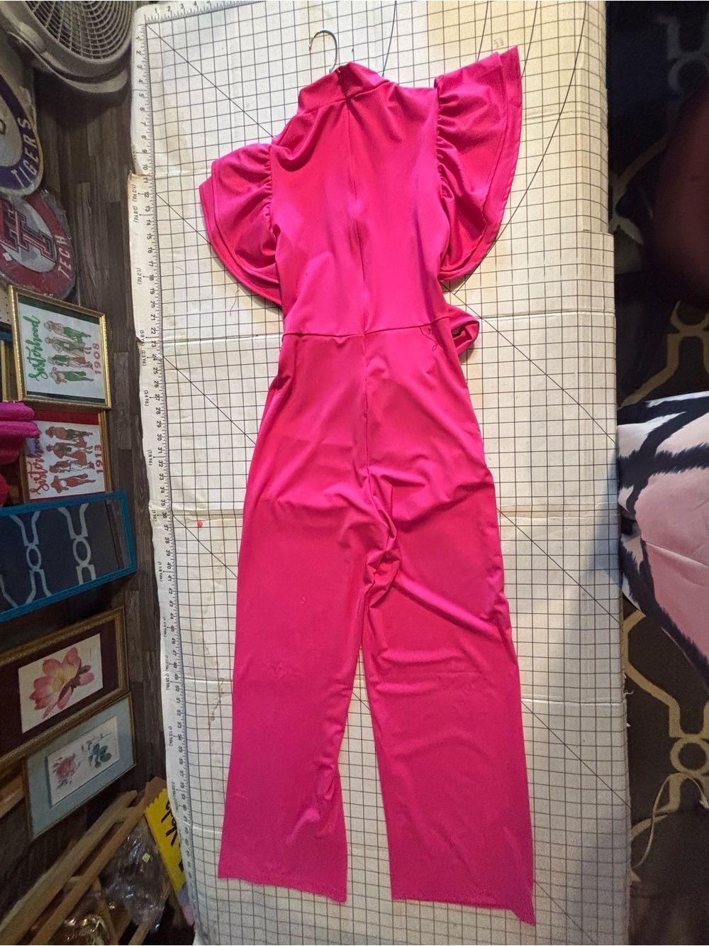 Women’s Hot Pink Flutter-Sleeve Jumpsuit